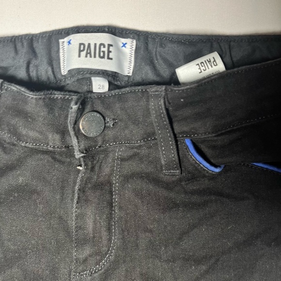 MID RISE PAIGE BLACK JEANS WITH BLUE PIPING (ANTHROPOLOGIE) - Picture 2 of 3